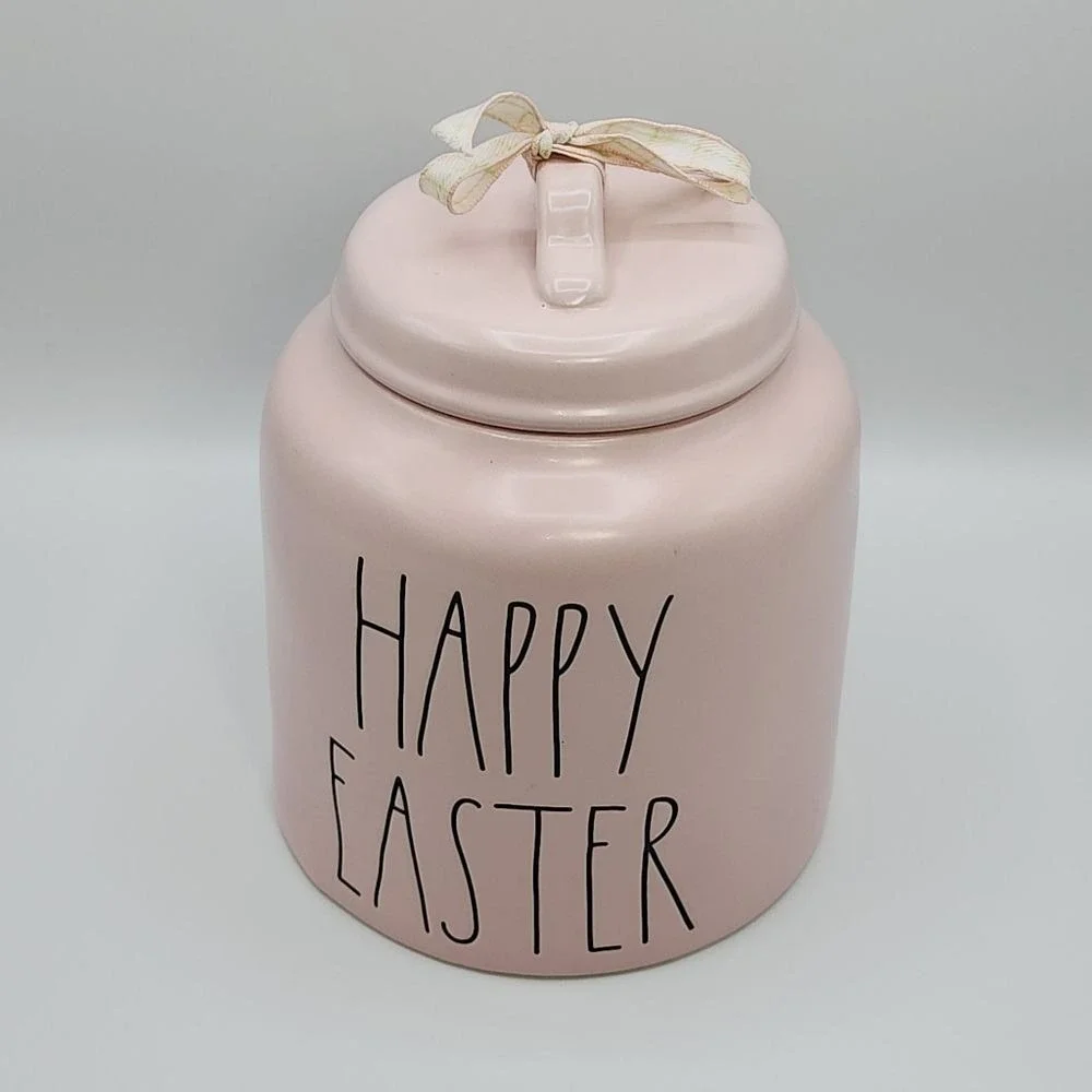 Rae Dunn Happy Easter Pink Ceramic Canister Cookie Jar 8.5in Artisan